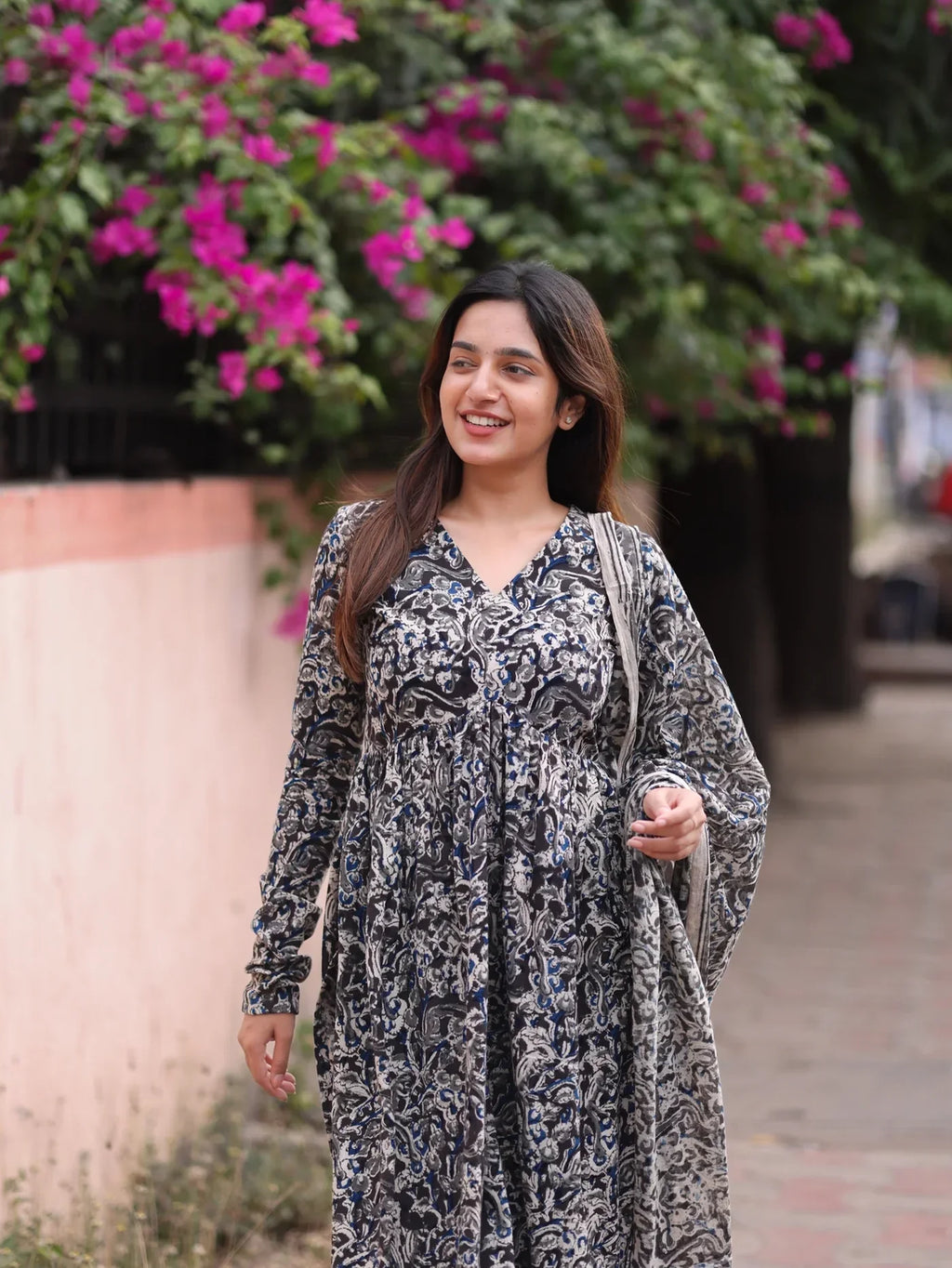 Black Alia Cut Top & Dupatta Set