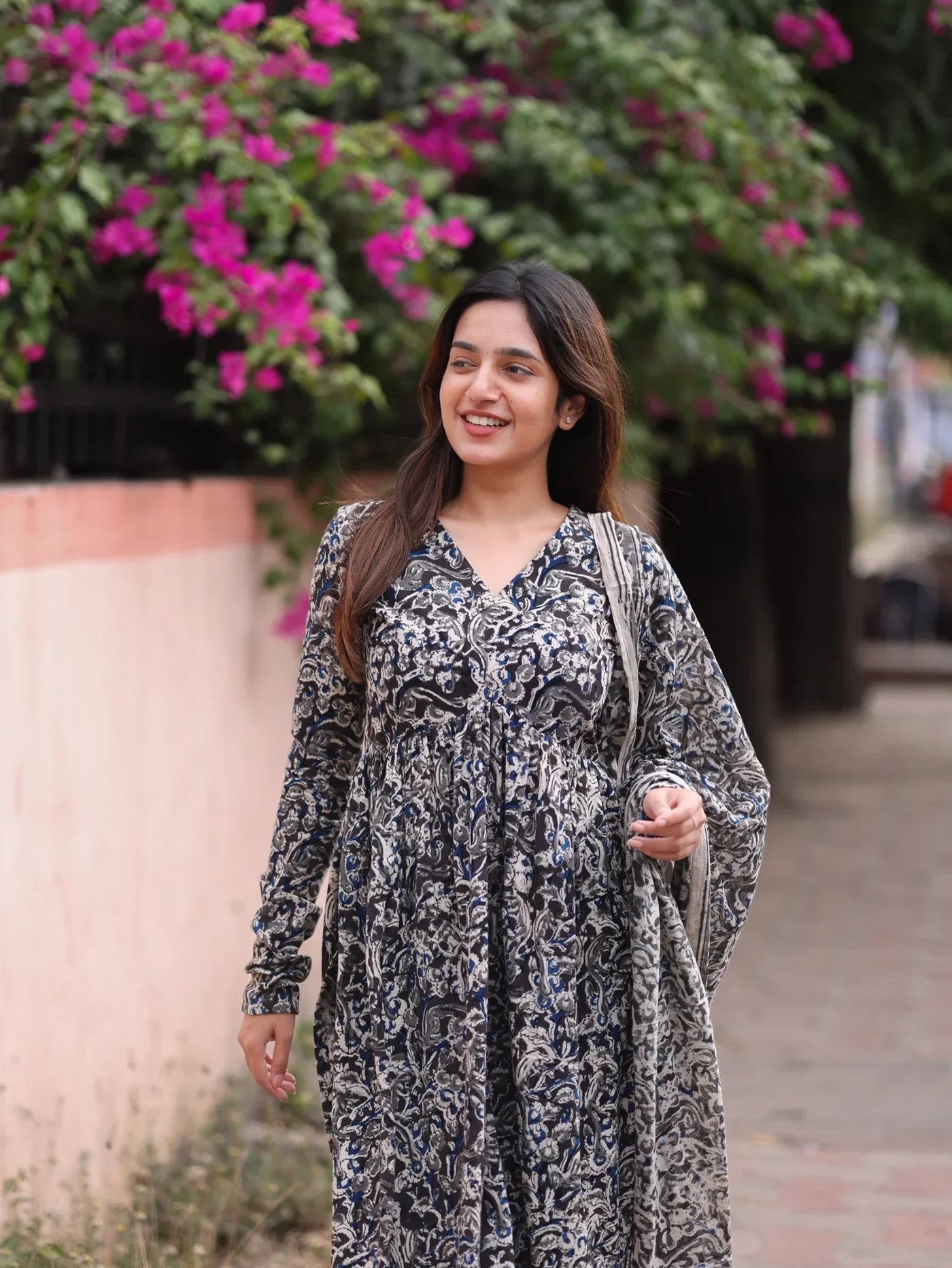 Black Alia Cut Top & Dupatta Set