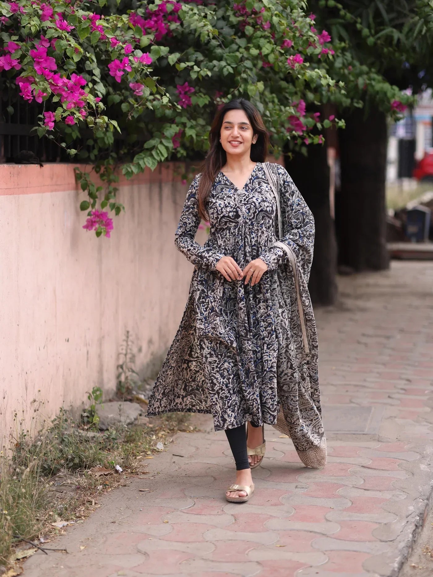 Black Alia Cut Top & Dupatta Set