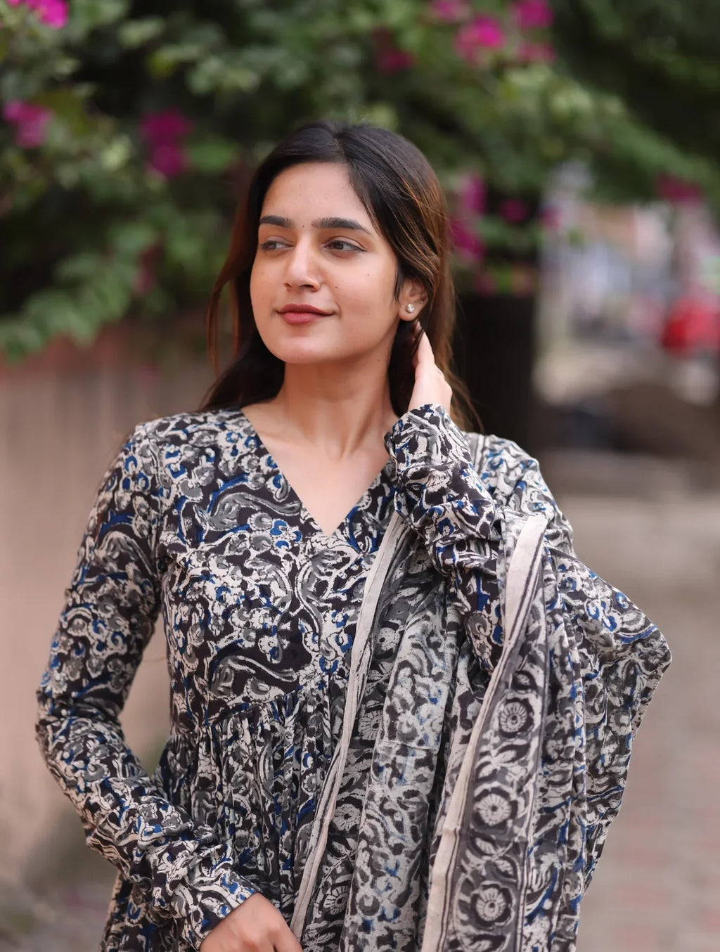 Black Alia Cut Top & Dupatta Set