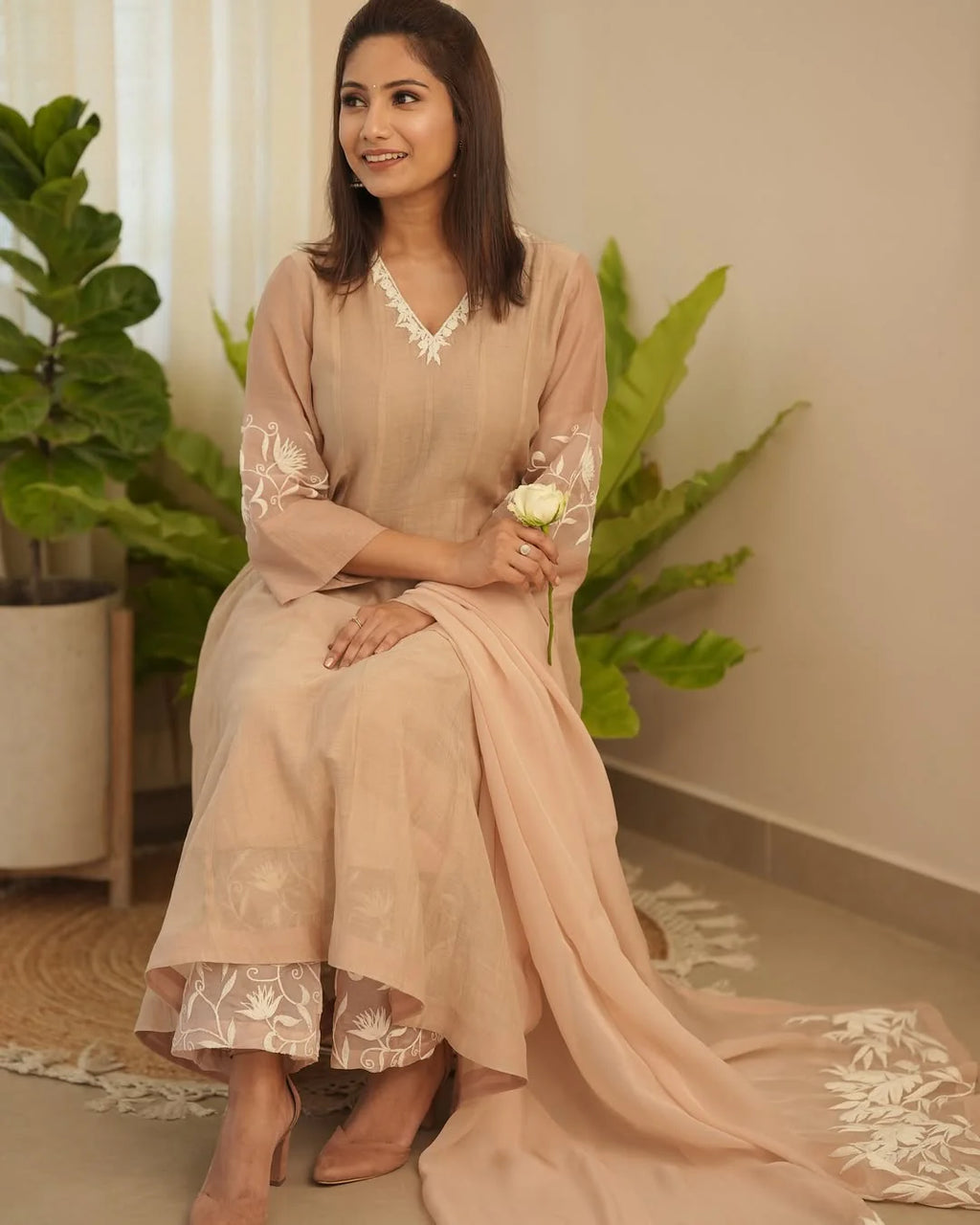 Brown Embroidered Suit Set