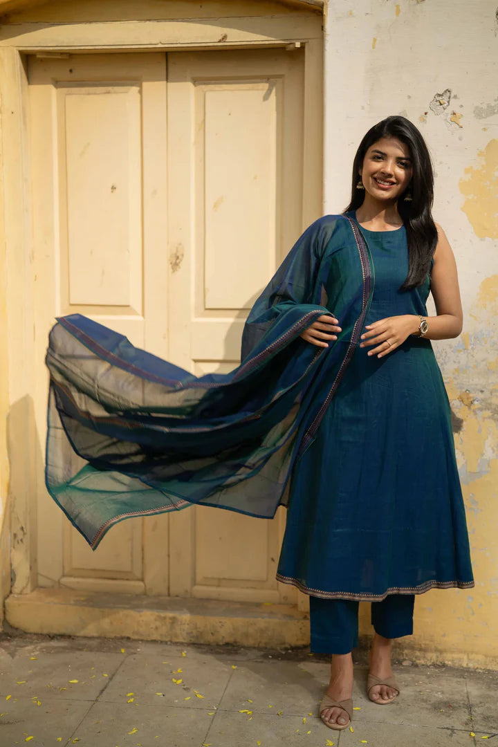 Peacock Blue Malar Narayanpet Salwar Set