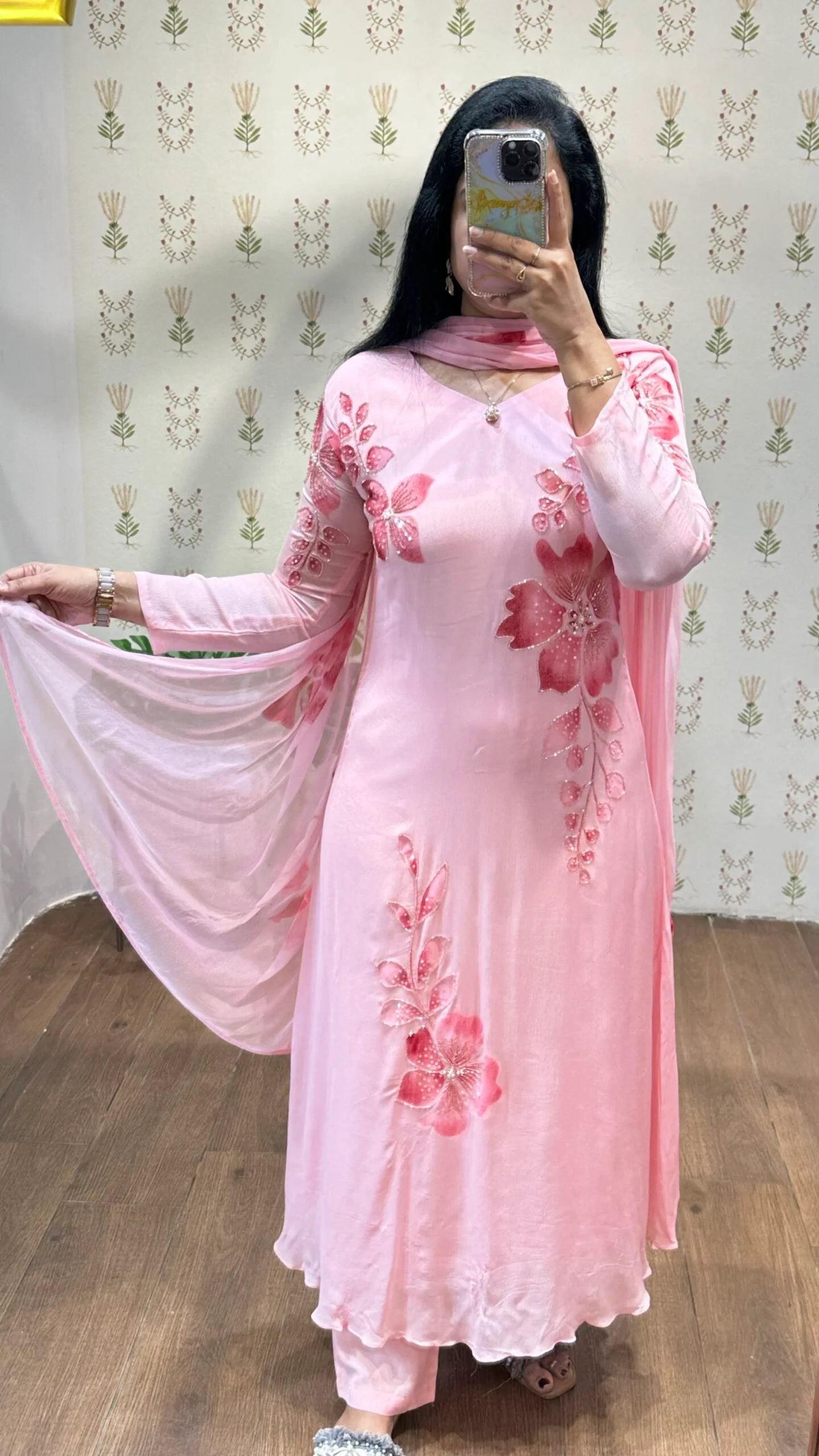 Peach Handpainted & Handwork Aline