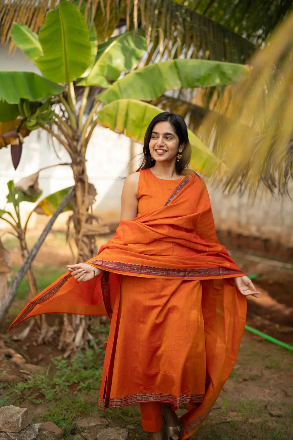Orange Malar Narayanpet Salwar Set