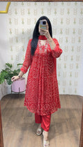 Red Bandhini Chinnon Aline Suit Set