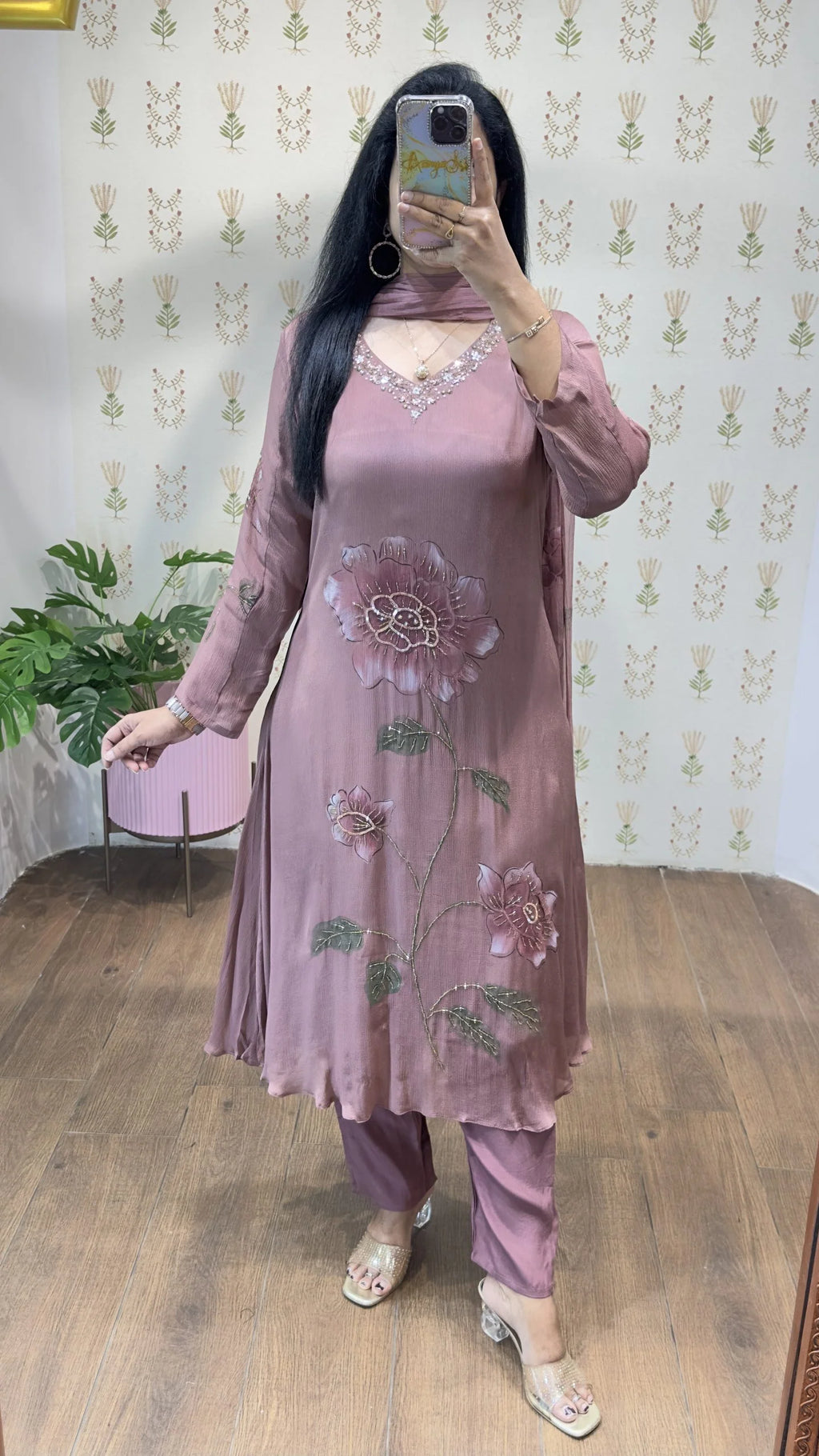 Mauve Handpainted & Handwork Aline