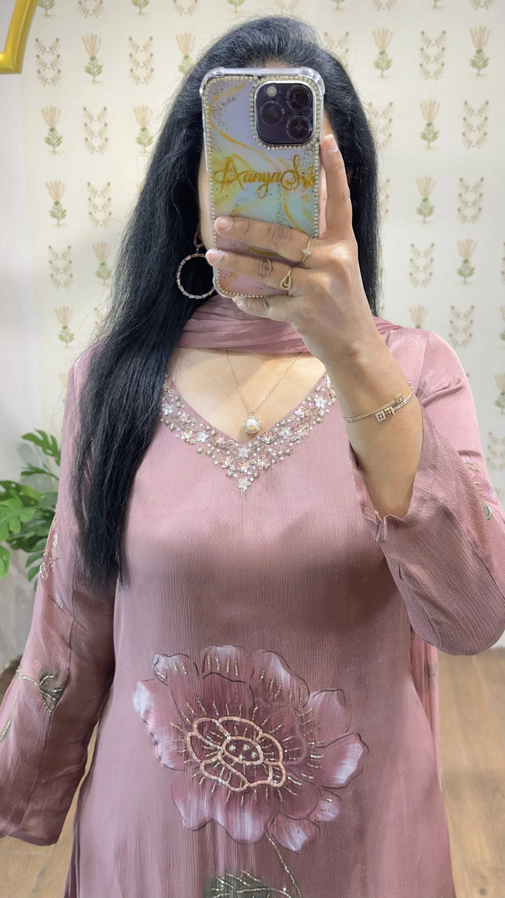 Mauve Handpainted & Handwork Aline