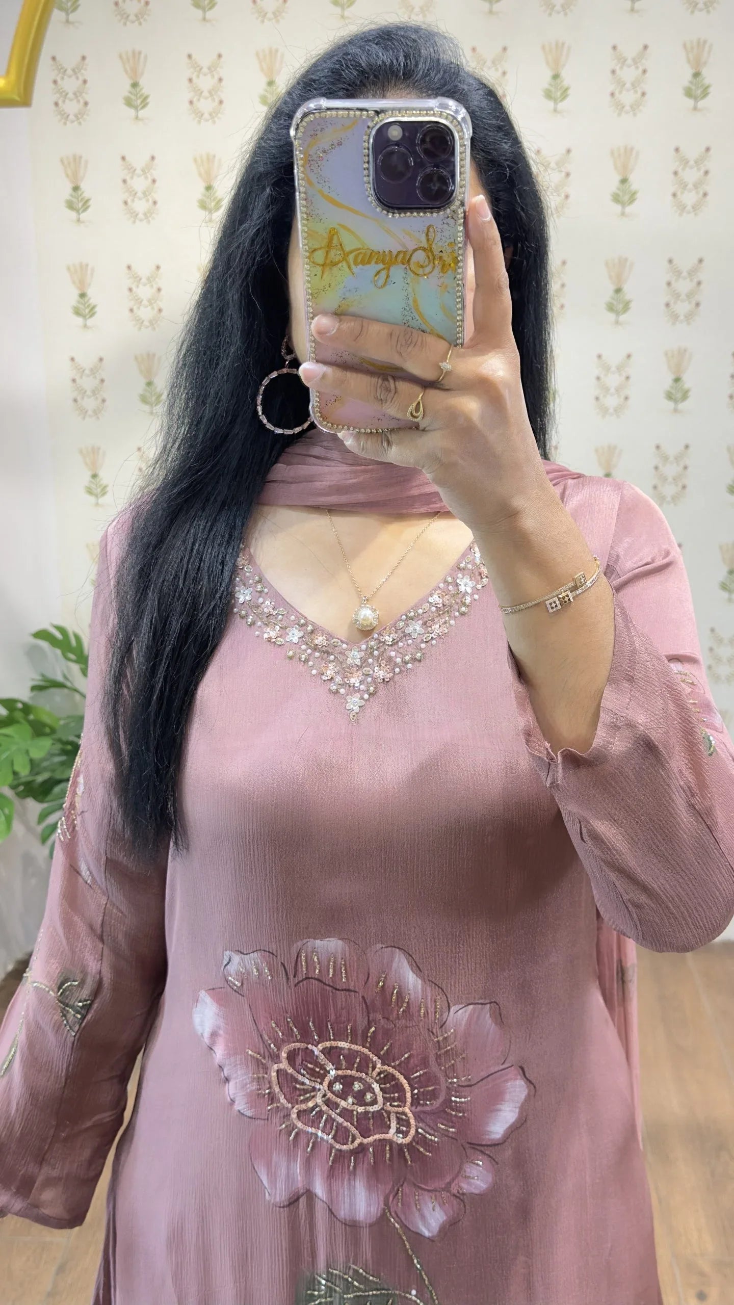 Mauve Handpainted & Handwork Aline