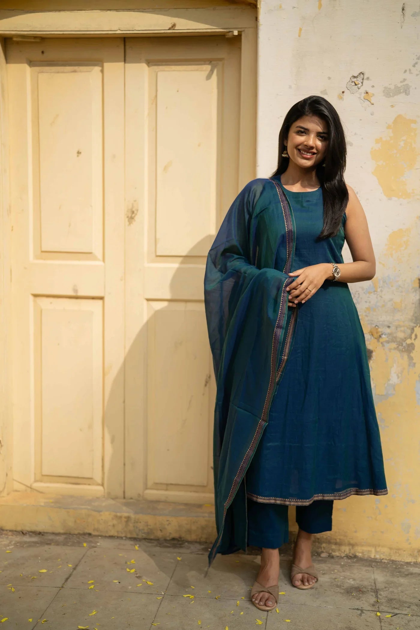 Peacock Blue Malar Narayanpet Salwar Set