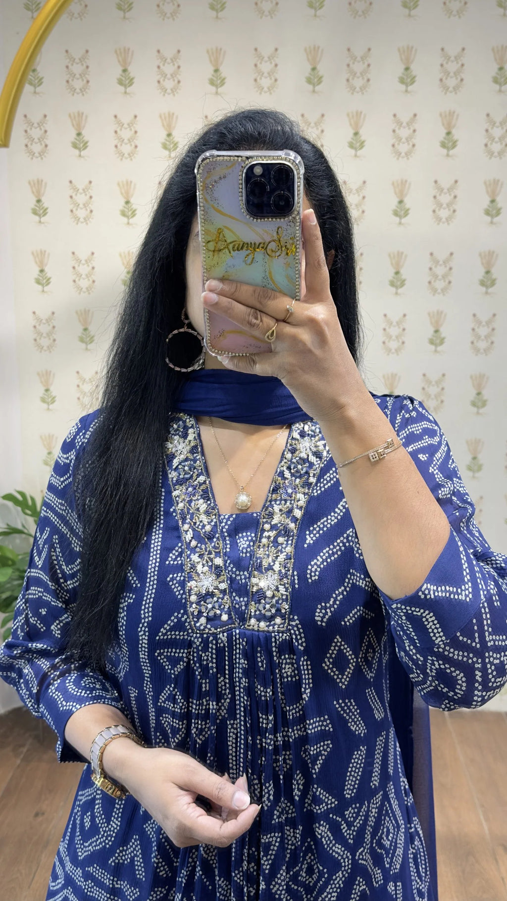 Blue Bandhini Chinnon Aline Suit Set