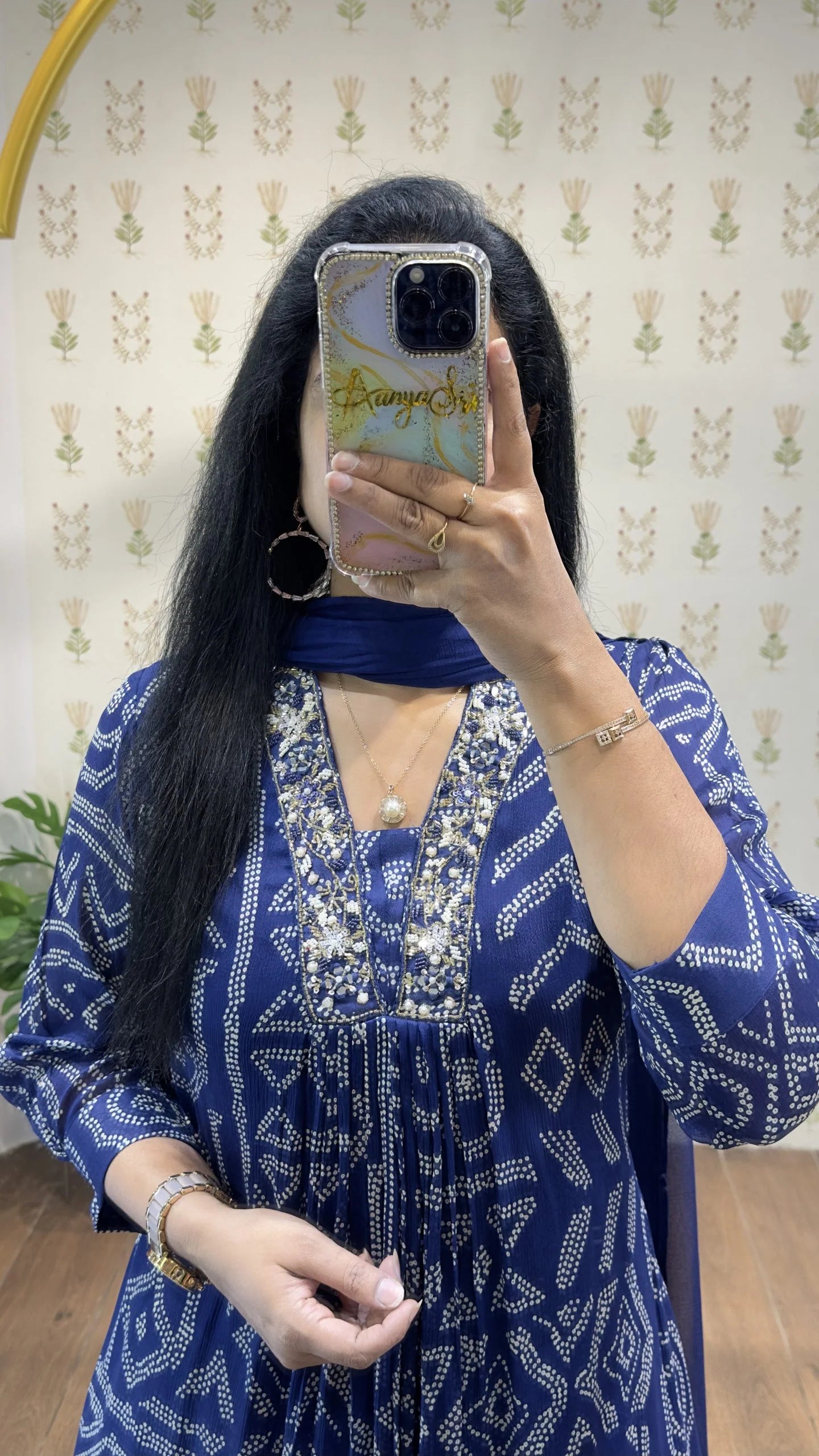 Blue Bandhini Chinnon Aline Suit Set