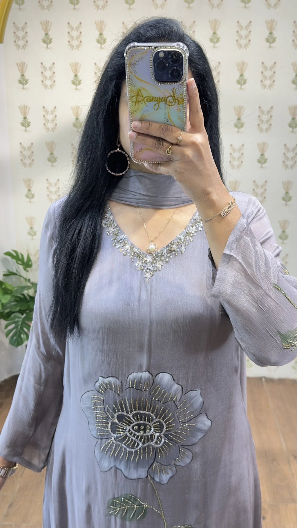 Gray Handpainted & Handwork Aline