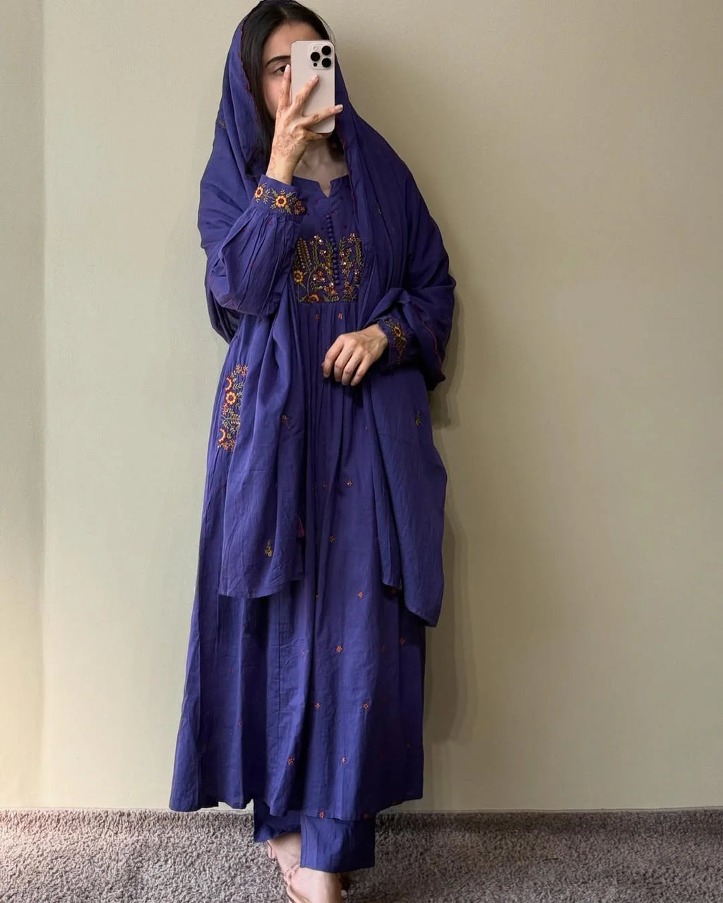Purple Embroidery Cotton Suit