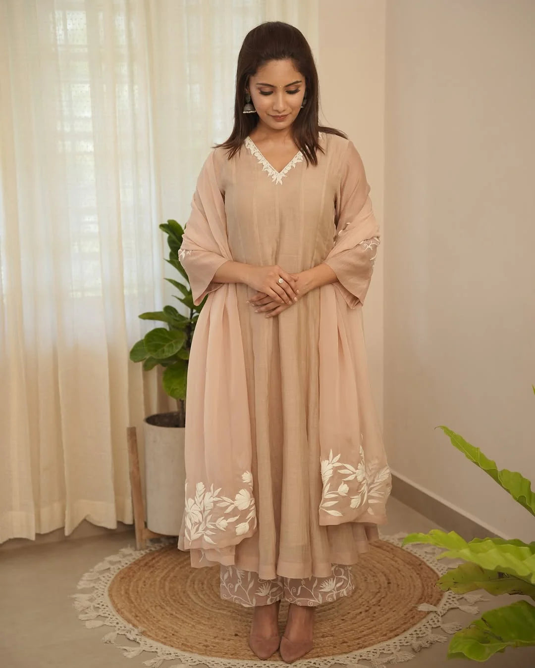 Brown Embroidered Suit Set