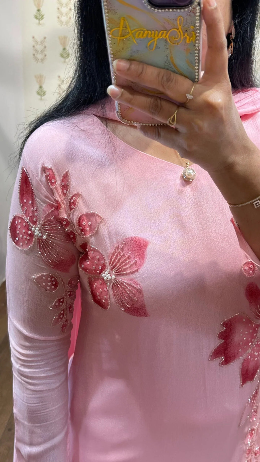 Peach Handpainted & Handwork Aline