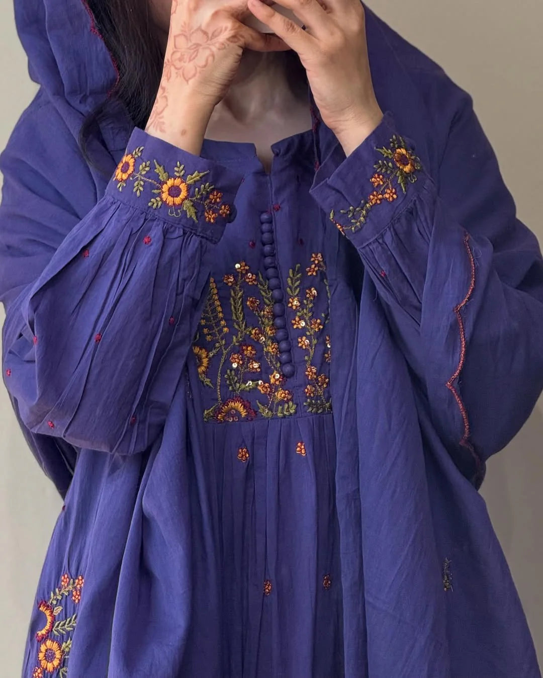 Purple Embroidery Cotton Suit