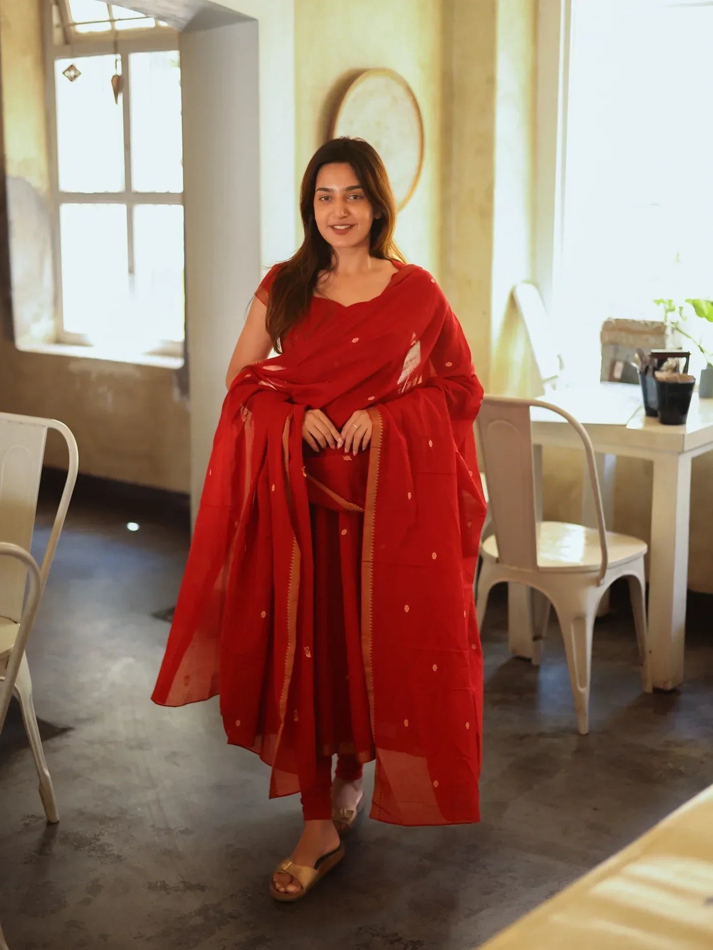 Pink Malar Narayanpet Top & Dupatta