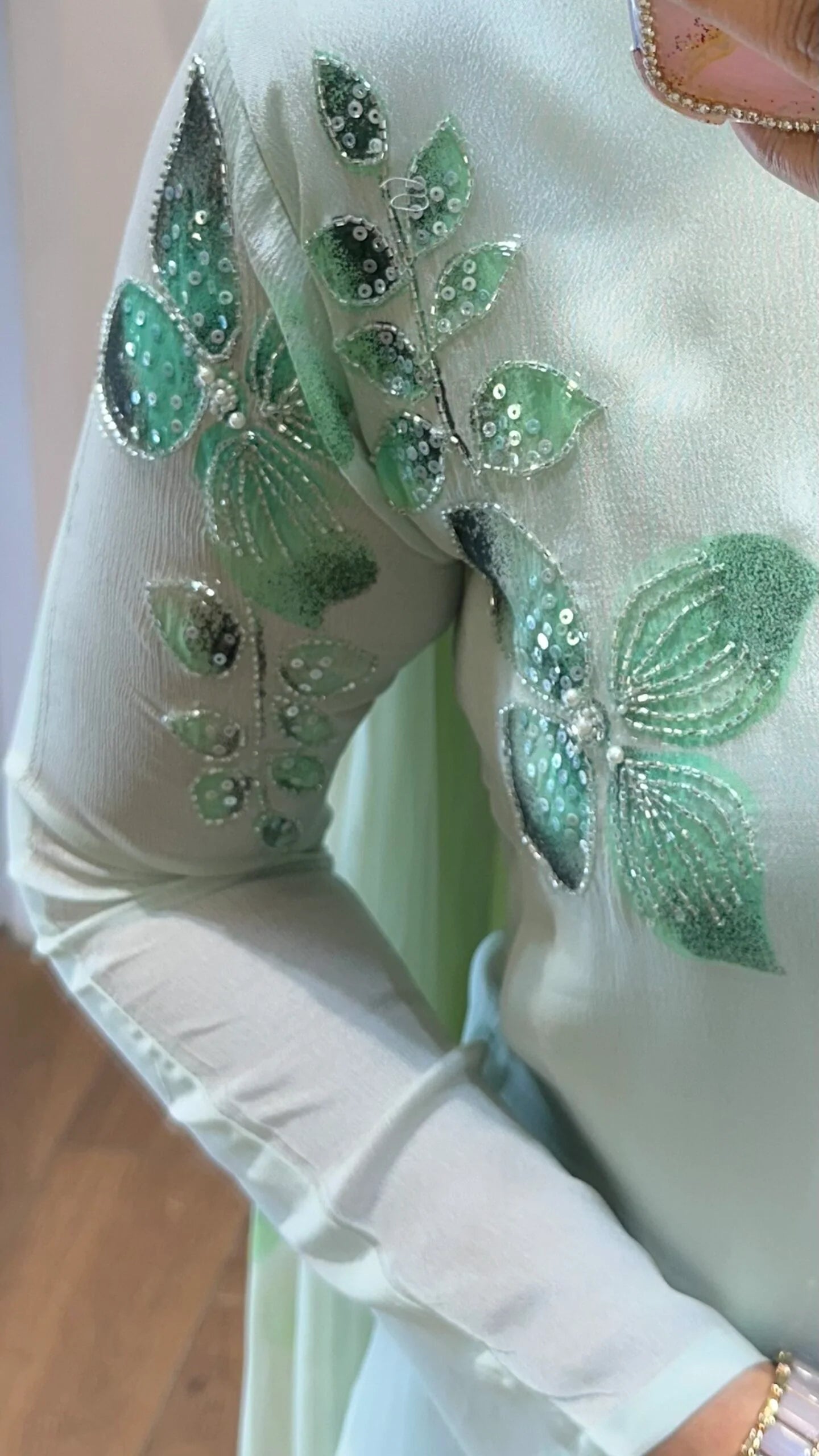 Light Green Handpainted & Handwork Aline