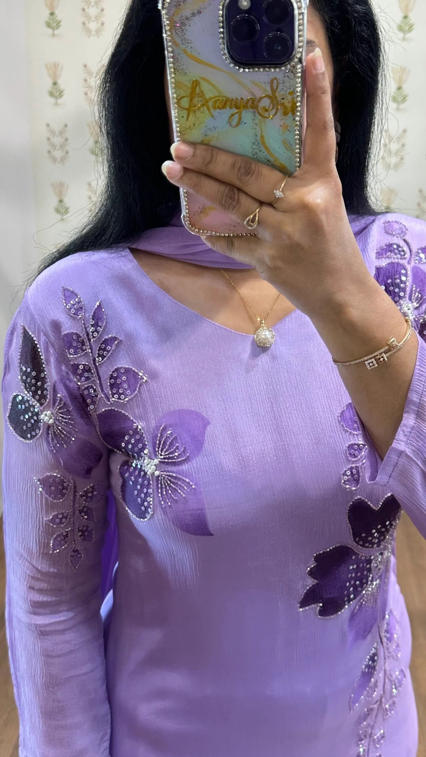 Lavender Handpainted & Handwork Aline
