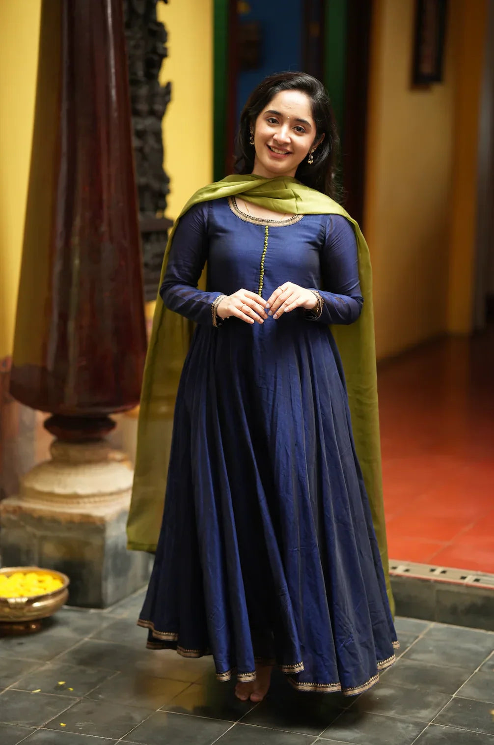 BHAMA-BLUE WITH OLIVE