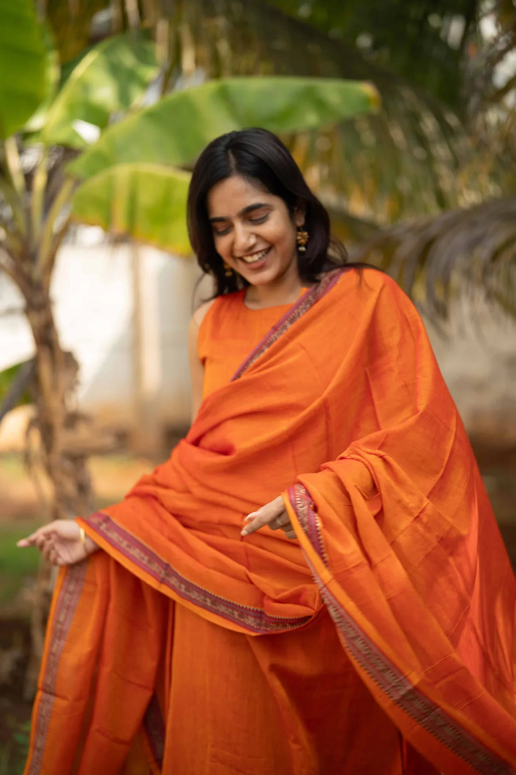 Orange Malar Narayanpet Salwar Set