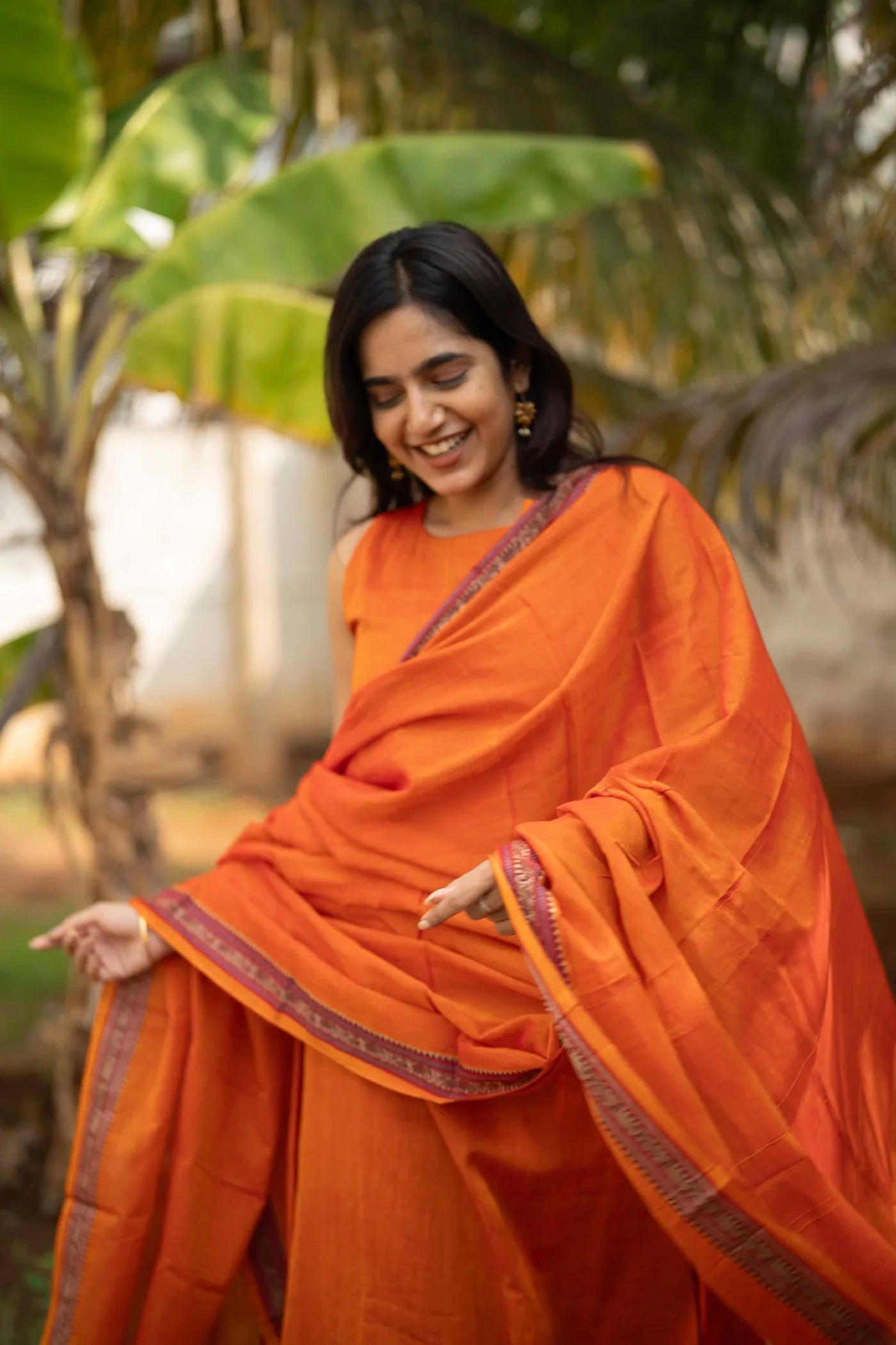 Orange Malar Narayanpet Salwar Set