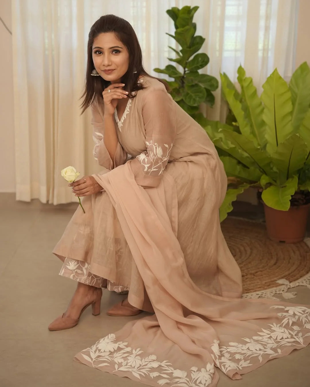 Brown Embroidered Suit Set
