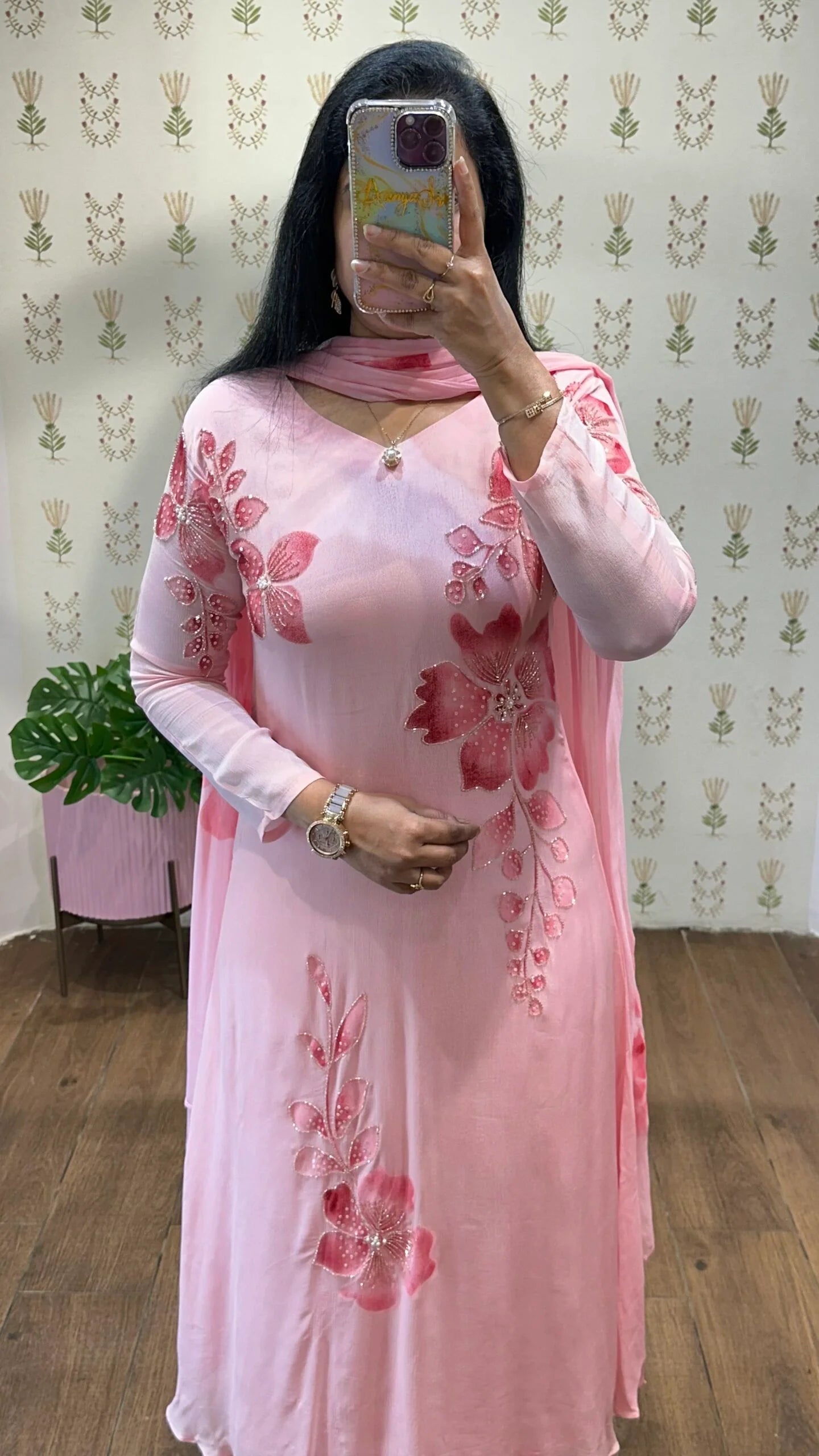 Peach Handpainted & Handwork Aline