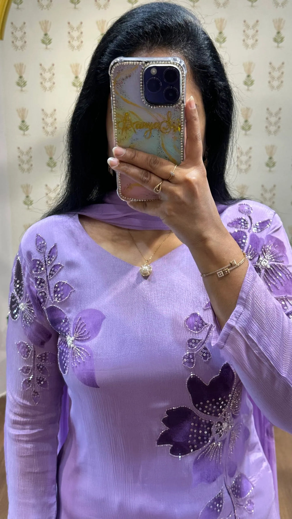 Lavender Handpainted & Handwork Aline