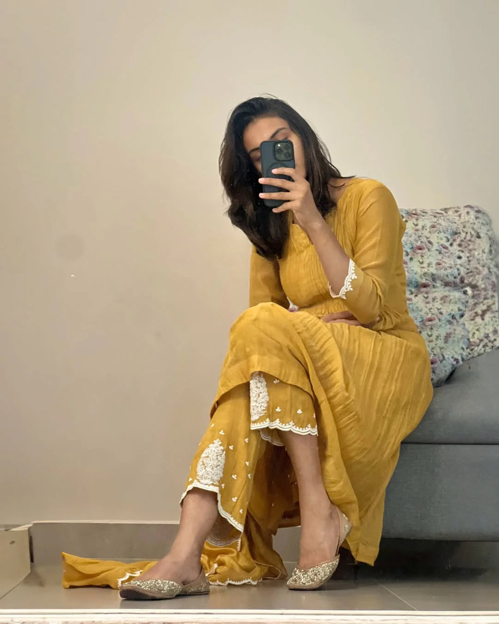 Yellow Mul Chanderi Suit Set