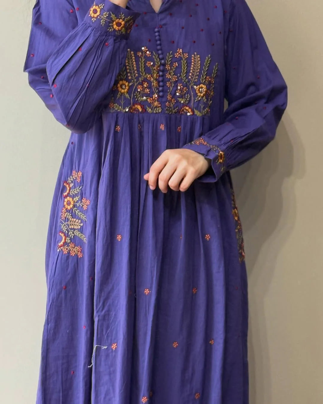 Purple Embroidery Cotton Suit