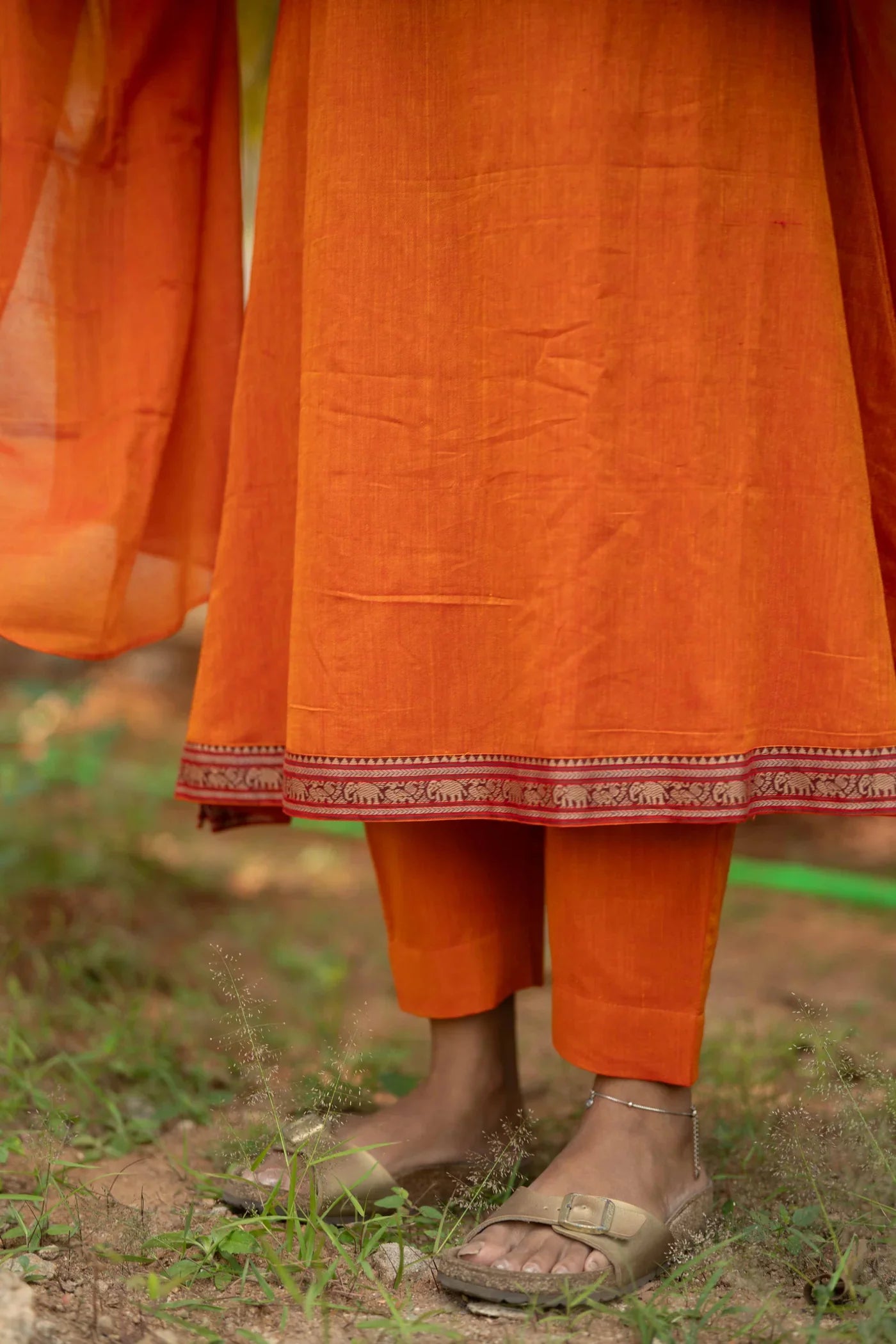 Orange Malar Narayanpet Salwar Set