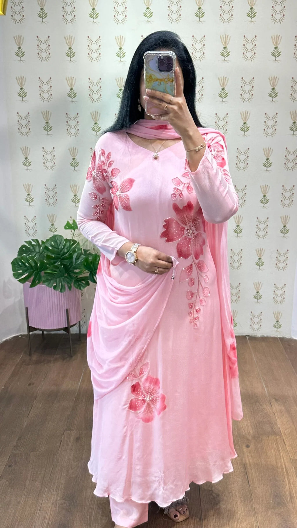 Peach Handpainted & Handwork Aline