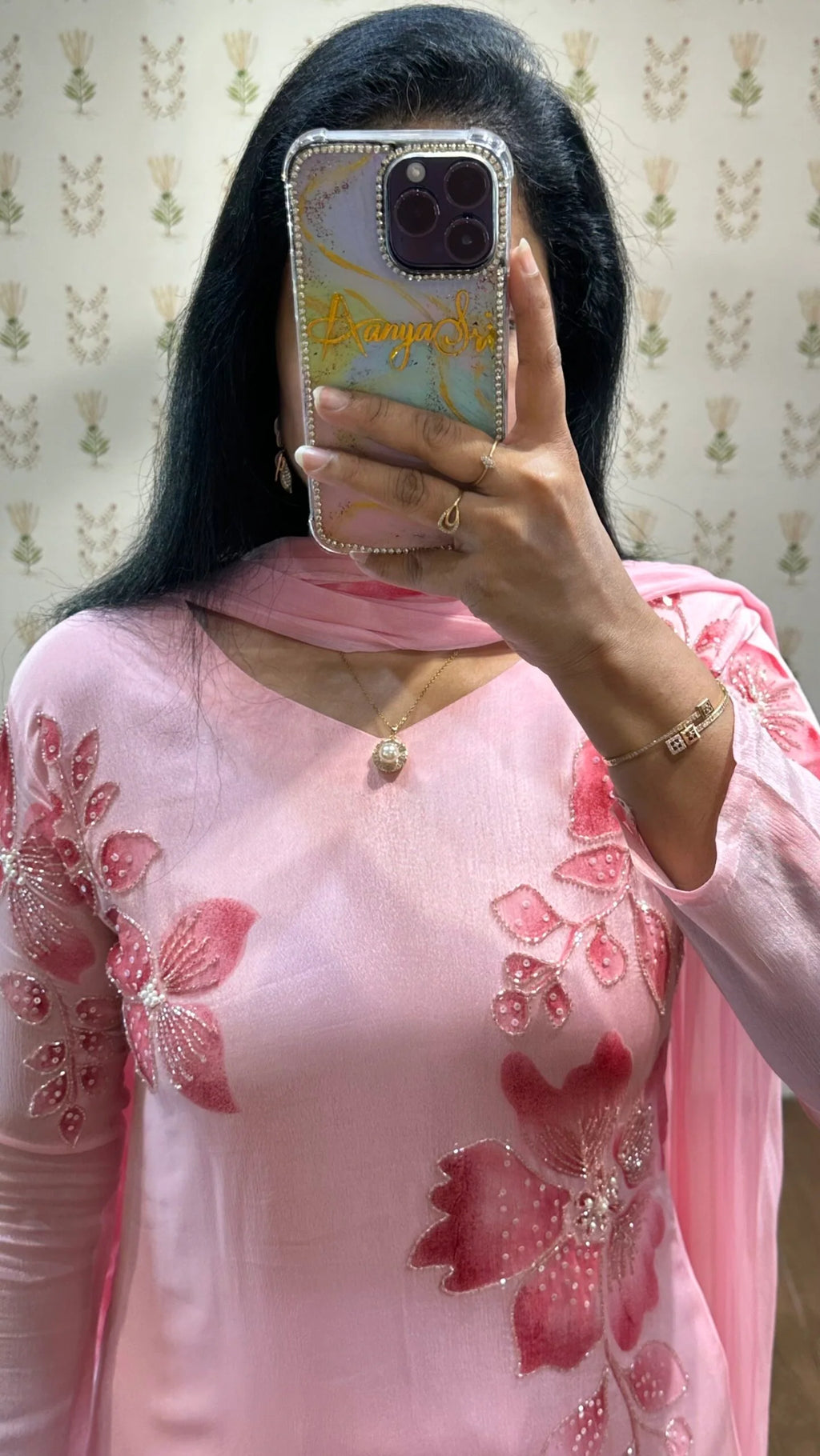 Peach Handpainted & Handwork Aline